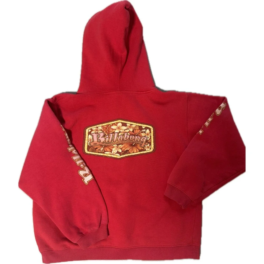 Vintage Billabong Quad Hit Hoodie Y2K Surf Skate Grail Red Gold Spell Out S RARE